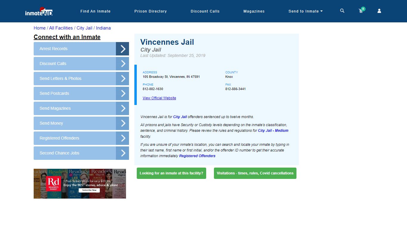 Vincennes Jail | Inmate Locator