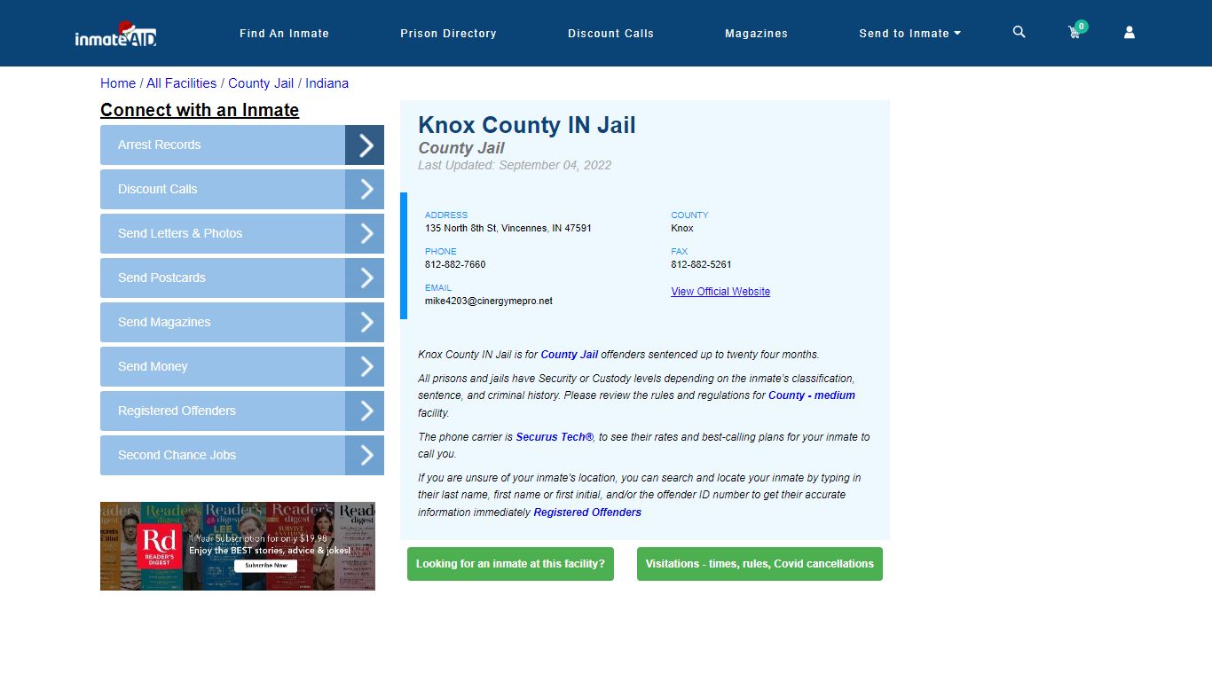 Knox County IN Jail - Inmate Locator - Vincennes, IN